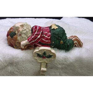 Vintage Christmas Snoozer Santa Claus Sleeping Stocking Holder Hanger